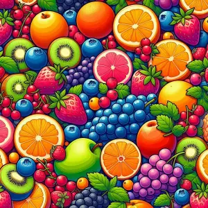 Colorful Mixed Fruits Including Oranges, Kiwis, Strawberries and Grapes