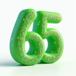Green 65 Number with Sparkling Glitter Texture
