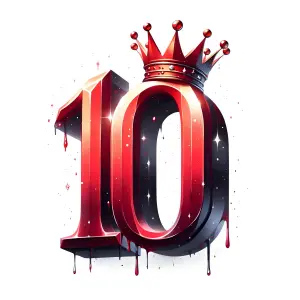 3D Number 10 with Red Crown and Dripping Paint