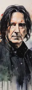 Detailed Watercolor Portrait of a Middle-Aged Man with Long Black Hair