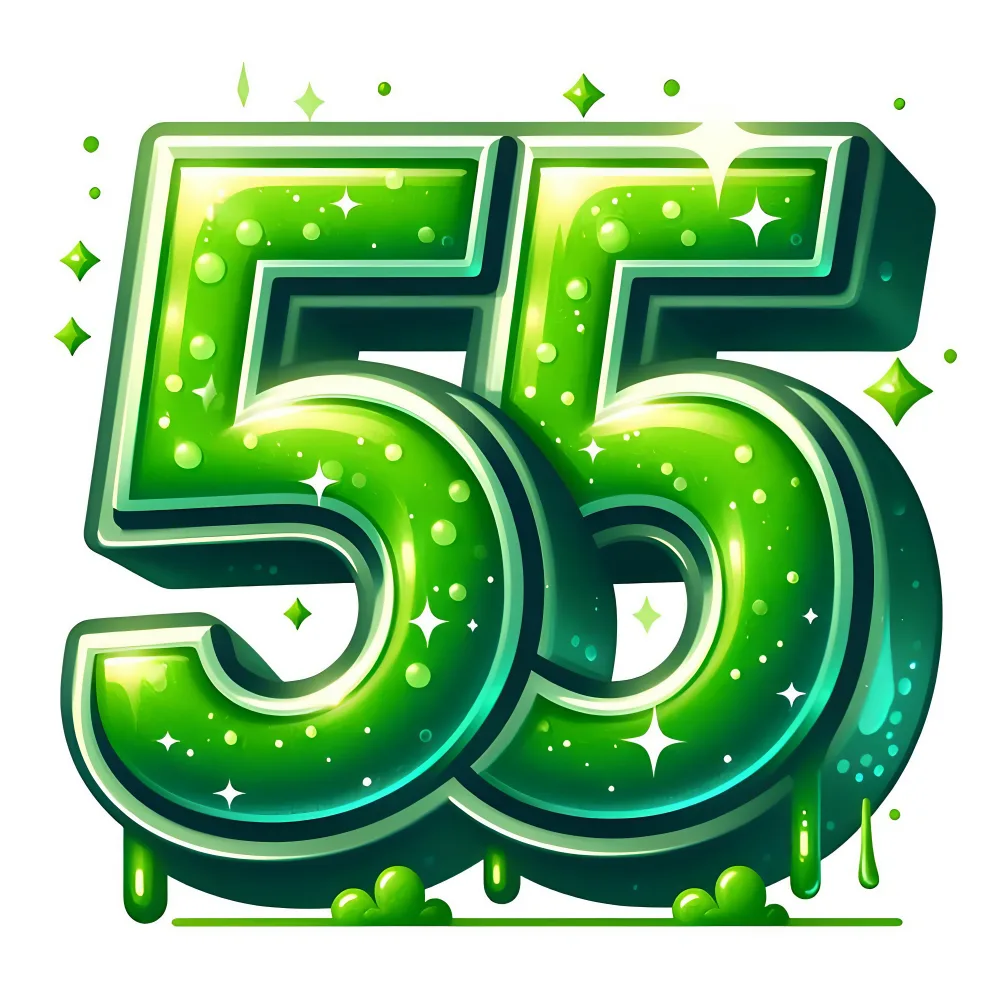 Shiny Green Number 55 Illustration with Sparkles
