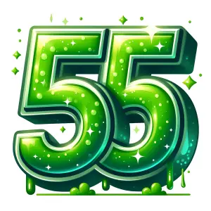 Shiny Green Number 55 Illustration with Sparkles
