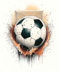 Artistic Illustration of a Soccer Ball Hitting the Goal Net with Dynamic Splash