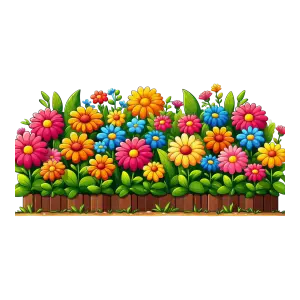 Colorful Cartoon Flower Garden Bed with Wooden Fence