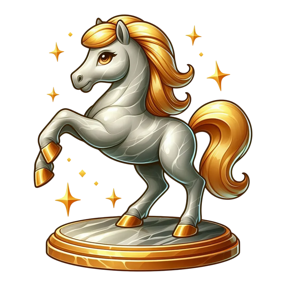 Golden Mane Marble Horse Statue with Sparkles