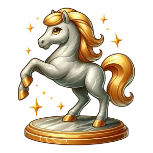 Golden Mane Marble Horse Statue with Sparkles