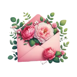 Pink Envelope Filled with Peonies and Greenery