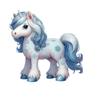 Cute Winter-Themed Unicorn with Blue and White Snowflake Patterns