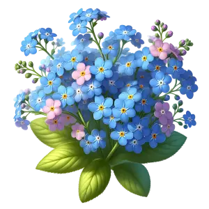 Bouquet of Blue and Pink Forget-Me-Not Flowers with Green Leaves