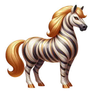 Cartoon Stylized Zebra with Golden Mane and Tail
