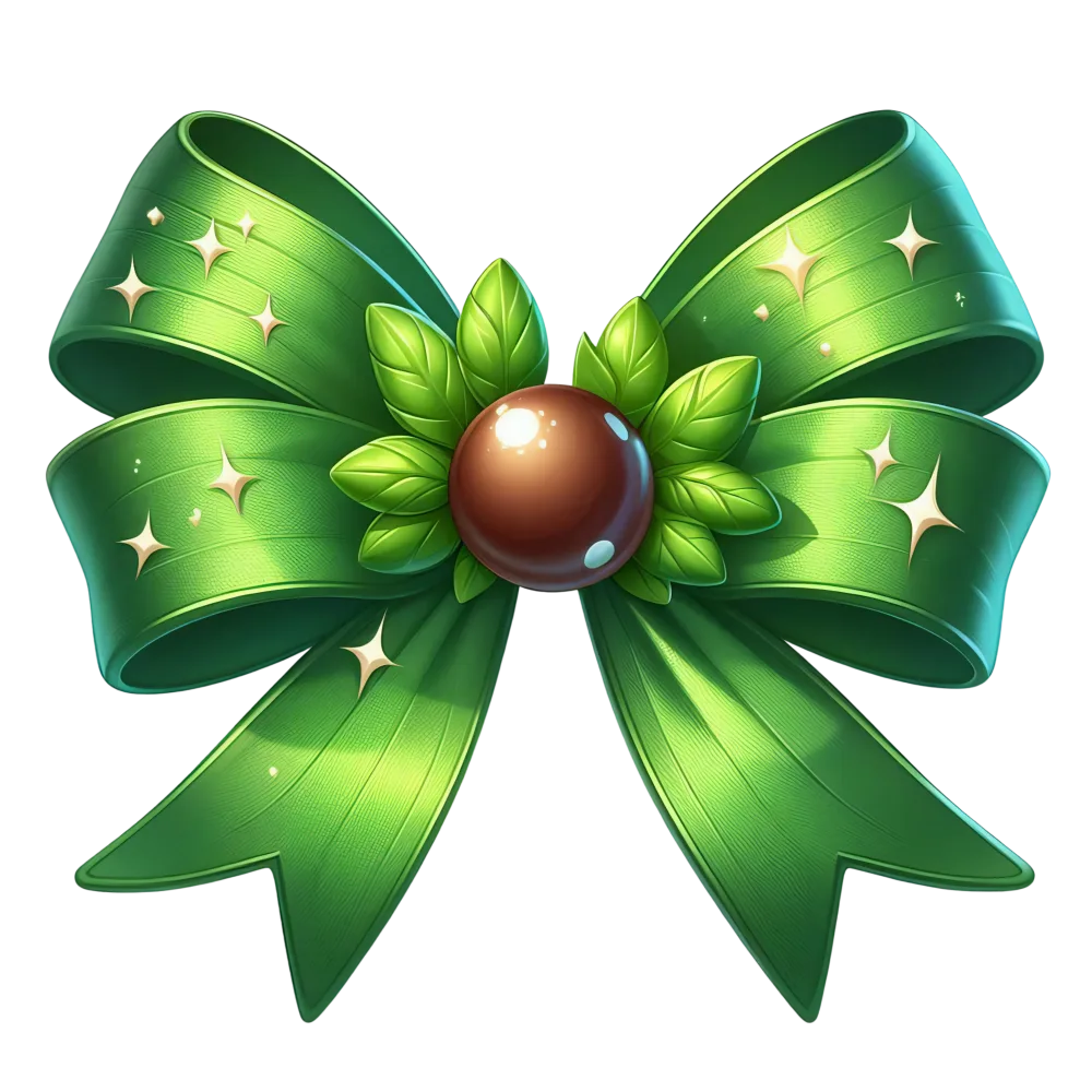 Shiny Green Decorative Bow with Central Berry and Leaves
