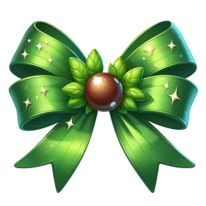 Shiny Green Decorative Bow with Central Berry and Leaves