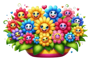 Colorful Happy Cartoon Flowers in Pot