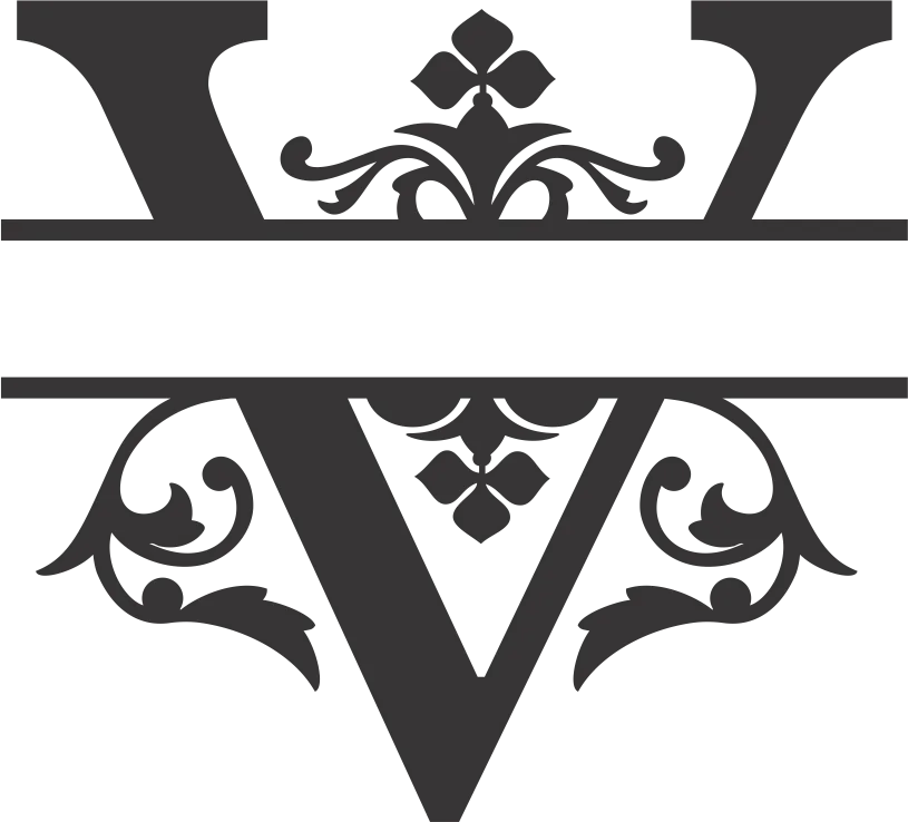 Decorative Floral Letter V with Vintage Ornament