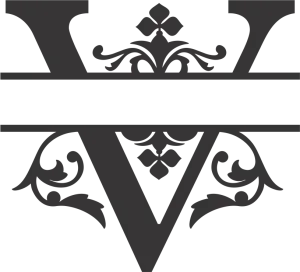 Decorative Floral Letter V with Vintage Ornament