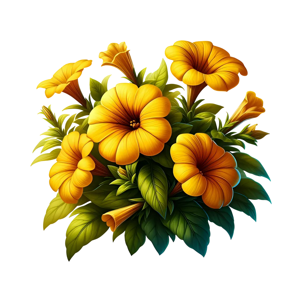 Bouquet of Yellow Petunia Flowers with Green Leaves