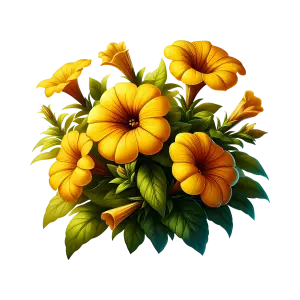 Bouquet of Yellow Petunia Flowers with Green Leaves
