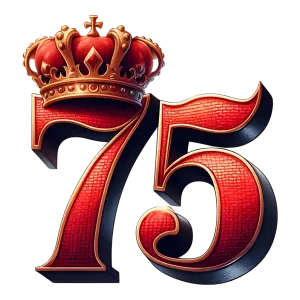 Red 75 Number with Golden Crown Illustration