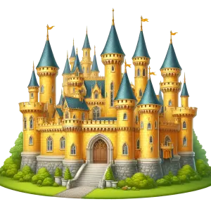 Detailed Yellow Fantasy Castle with Blue Turrets