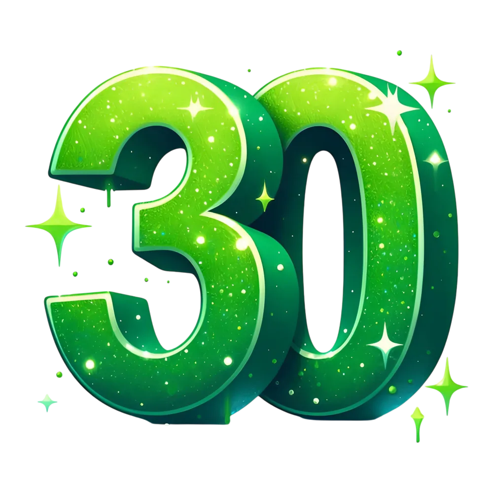3D Glittering Green Number 30 Graphic