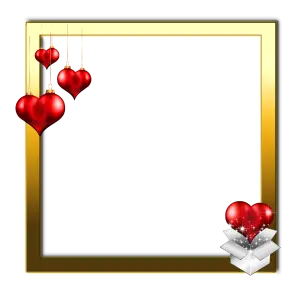 Gold Frame with Hanging and Gift Box Red Hearts