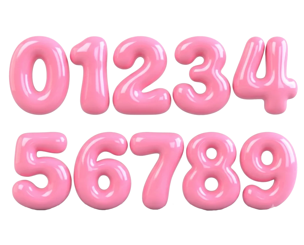 Glossy Pink Balloon Numbers 0 to 9