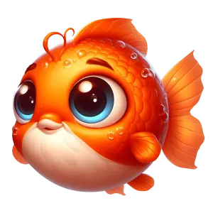Cute Cartoon Orange Goldfish with Big Blue Eyes
