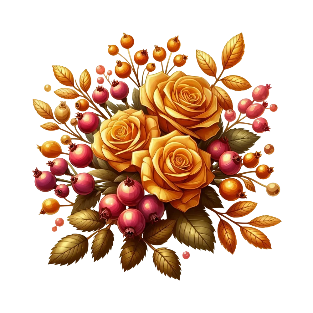 Autumn Arrangement with Orange Roses and Berries