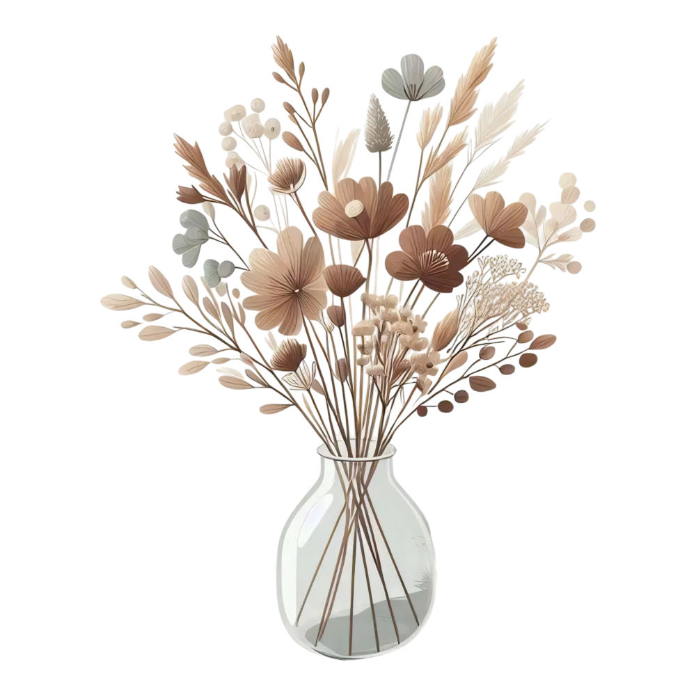 Dried Floral Bouquet in Glass Vase