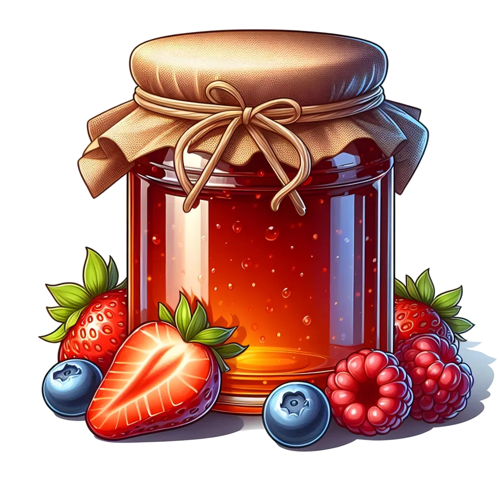 Jar of Mixed Berry Jam with Fresh Strawberries, Blueberries, and Raspberries