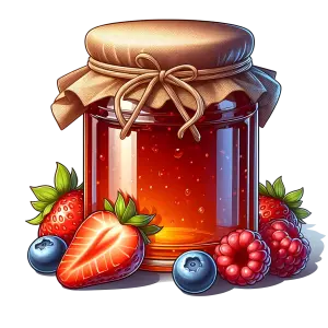 Jar of Mixed Berry Jam with Fresh Strawberries, Blueberries, and Raspberries