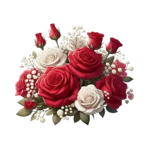 Bouquet of Red and White Roses with Baby's Breath