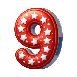 Red Number Nine with White Stars Decoration
