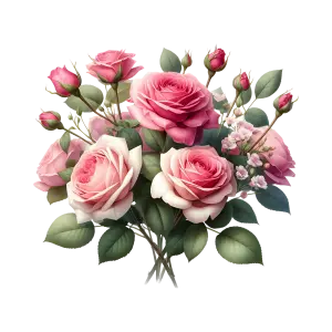 Bouquet of Pink and White Roses with Green Leaves