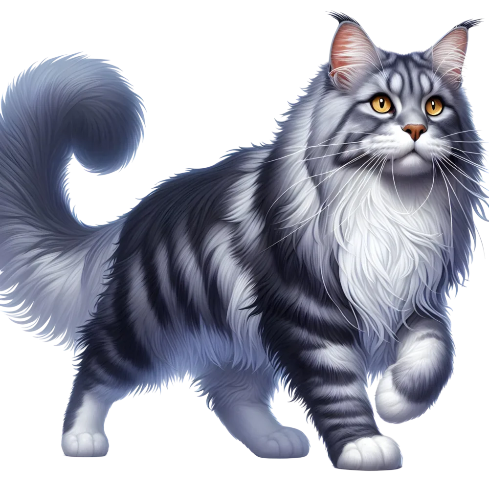 Realistic Maine Coon Cat with Gray and White Fur