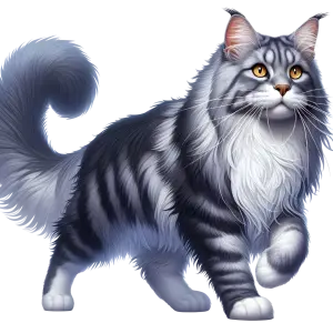 Realistic Maine Coon Cat with Gray and White Fur