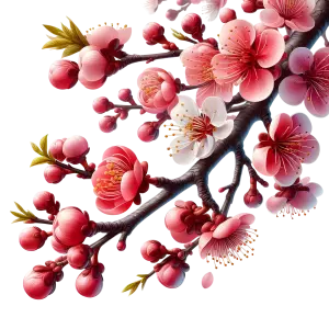 Realistic Pink Cherry Blossom Branch with Buds and Flowers