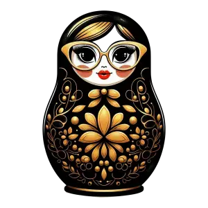 Black and Gold Matryoshka Doll with Glasses