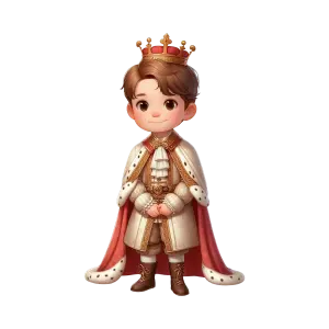 Cute Cartoon Little King Wearing Royal Crown and Cloak