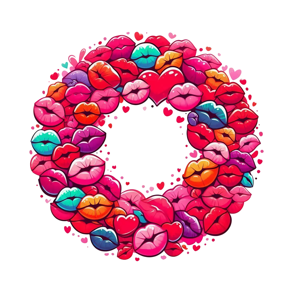 Colorful Wreath Made of Various Lip Prints and Hearts