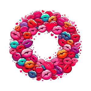 Colorful Wreath Made of Various Lip Prints and Hearts