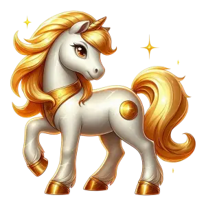 Golden Mane Unicorn with Sparkling Hooves and Star Emblem