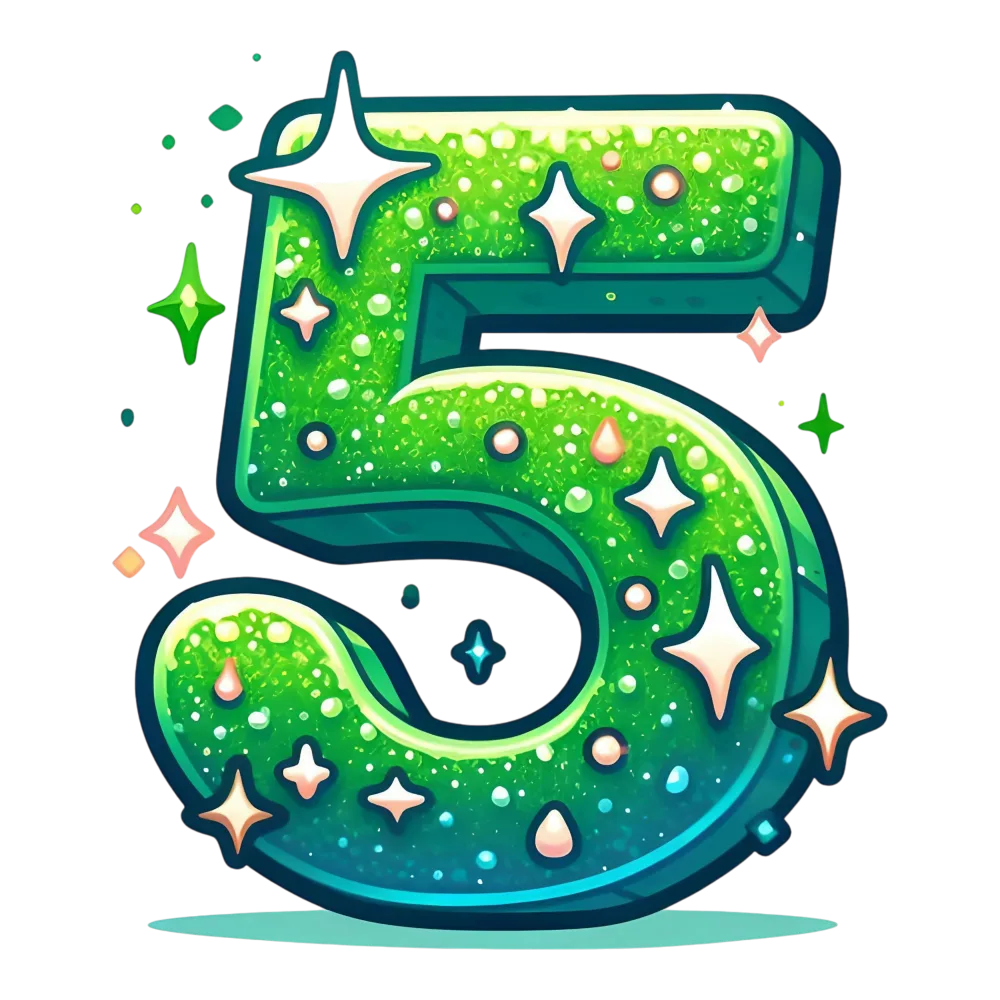 Shiny Green Number Five with Sparkles