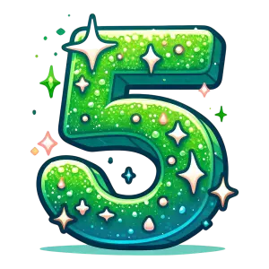 Shiny Green Number Five with Sparkles