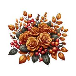 Autumn Bouquet with Orange Roses and Red Berries