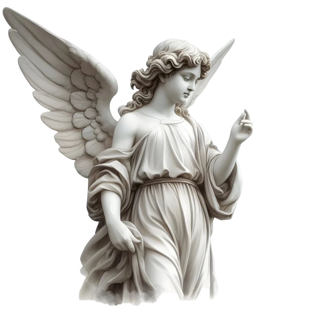 Classical Marble Angel Statue with Flowing Robes and Wings