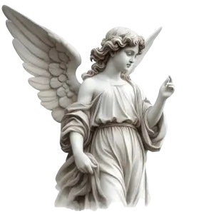 Classical Marble Angel Statue with Flowing Robes and Wings