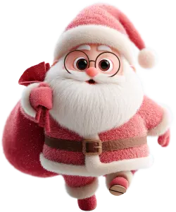 3D Cartoon Santa Claus with Glasses and Sack