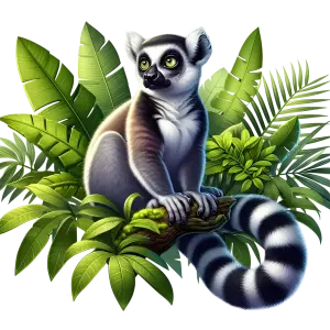 Ring-tailed Lemur with Tropical Leaves