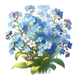 Bouquet of Blue Forget-Me-Not Flowers with Green Leaves